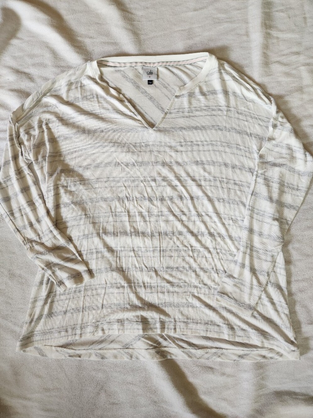 Cabi White Gray Striped Dolman Sleeve Knit Top Size S